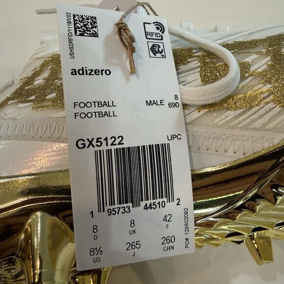 Adidas Adizero White Gold Metallic Football Cleats GX5122 Men Size 8.5 New Rare main image 7